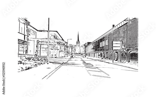 Building view with landmark of Norwich is a city in England. Hand drawn sketch illustration in vector