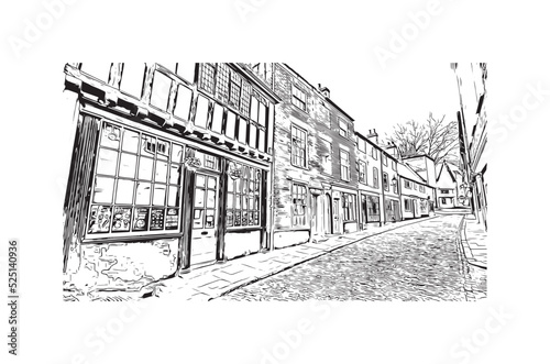 Building view with landmark of Norwich is a city in England. Hand drawn sketch illustration in vector photo