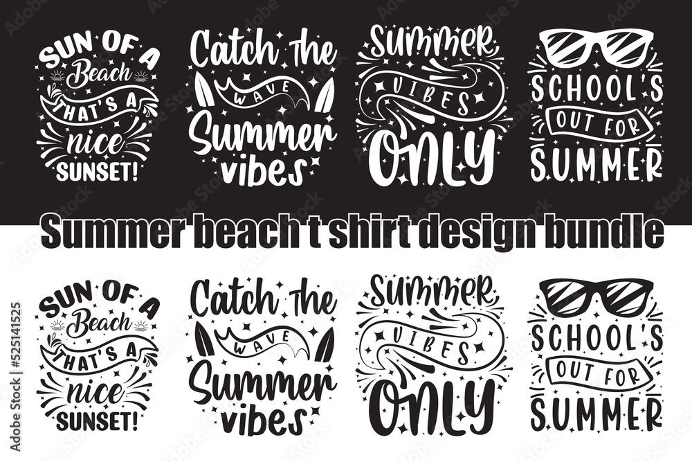 Summer beach typography t-shirt design bundle