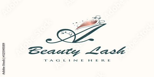 Beauty eyelash logo with letter h concept design premium vector