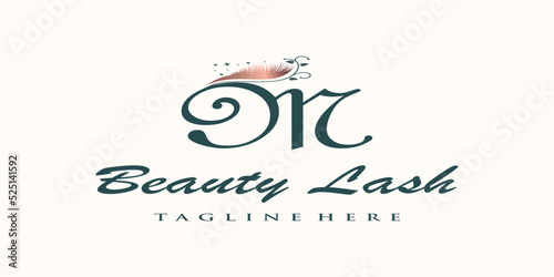 Beauty eyelash logo with letter m concept design premium vector