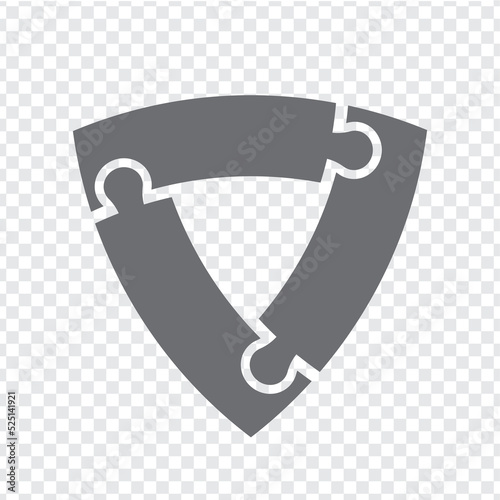 Simple icon triangle puzzle in gray. Simple icon Reuleaux triangle puzzle of the three elements  on transparent background for your web site design, app, UI. EPS10.