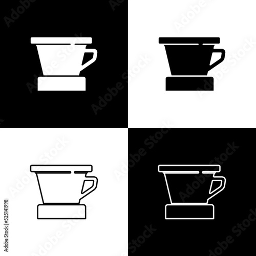 Set V60 coffee maker icon isolated on black and white background. Vector