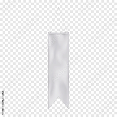 White blank single pennant swallowtail flag realistic vector mock-up. Hanging banner mockup. Template for design