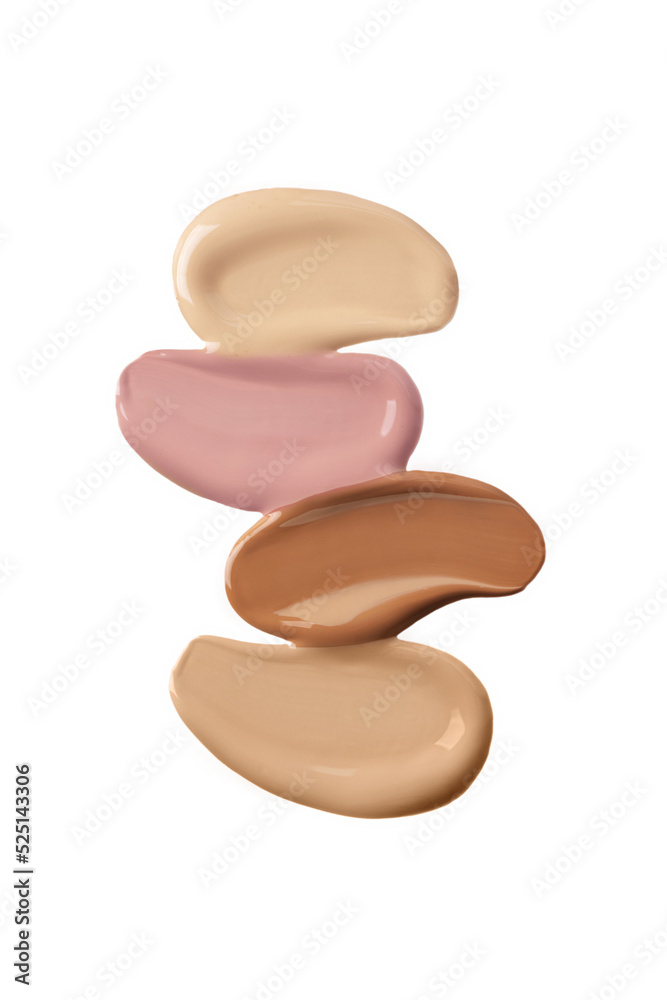 Shades of liquid foundation smears isolated on white background. Samples of liquid foundation for your design. Shades of liquid foundation smears isolated on white background. Samples of liquid foundation for your design.
