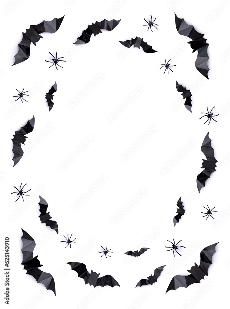 composition on the theme of the holiday halloween bats spiders on a white background	
