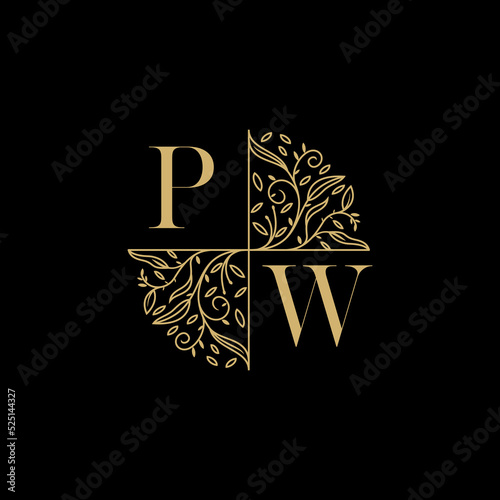 PW circle floral wedding logo initial logo design which is good for branding