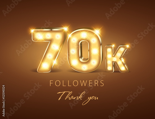 70k followers with glowing golden thank you numbers on a dark background