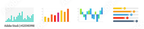 Infographics collection. Diagram icon set. Set of business graph and charts icons. Business data charts. Colorful graphs. Statistics, data, growth. Vector illustration
