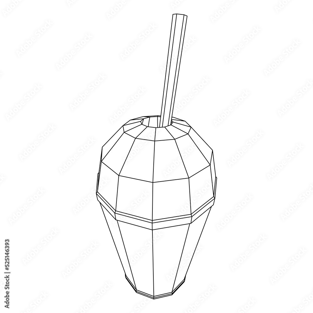 Paper cup with straw. Drink Fast food. Wireframe vector illustration Paper cup with straw. Drink Fast food. Wireframe vector illustration