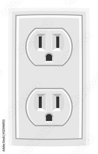 White double american electric socket, isolated, realistic illustration.