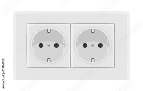 White double european electric socket, isolated, realistic illustration.