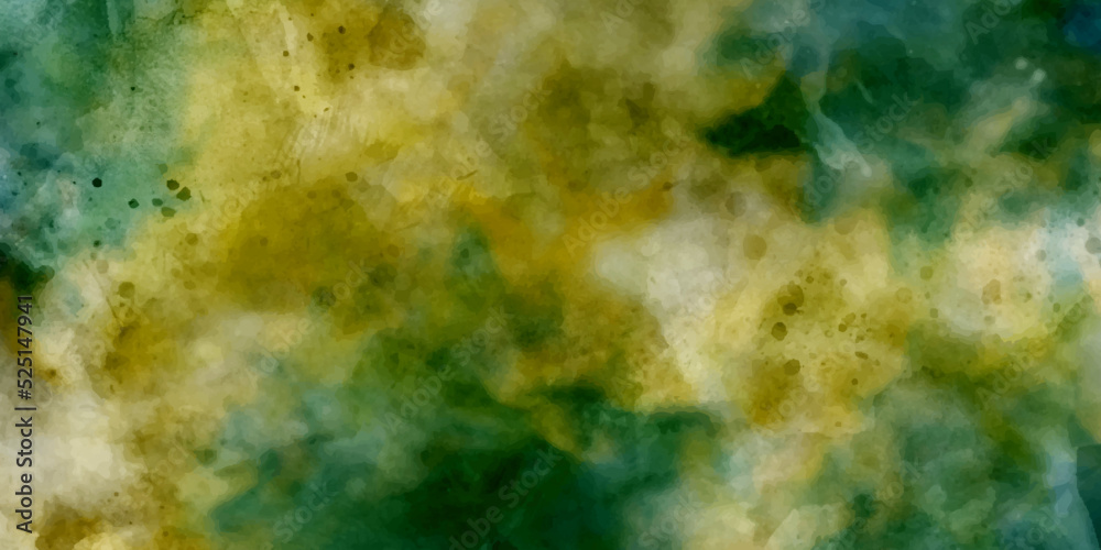 Abstract fantasy green and yellow gradient watercolor background with drops. bright Abstract watercolor drawing on a paper. Abstract watercolor shapes on white background. Color splashing hand drawn
