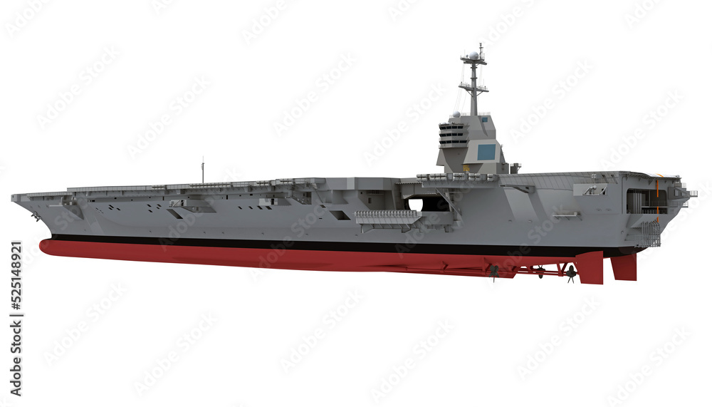 Aircraft Carrier military vessel 3D rendering ship on white background