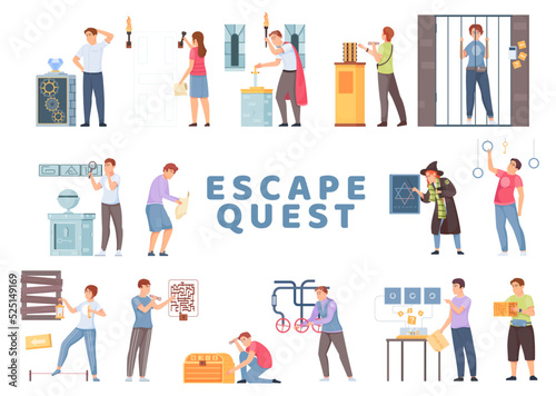 Quest Escape Game Flat Icon Set