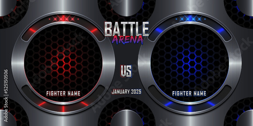 Realistic Battle arena sports 3d poster with modern metallic logo for boxing, martial art, muay thai, Wrestling, MMA, kick boxing, street fighting