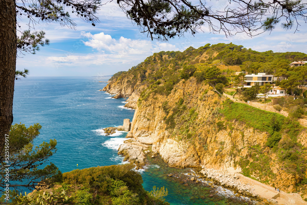 View of the cliffs of the Tossa coast from the top of the castle, Costa Brava, Catalonia Spain