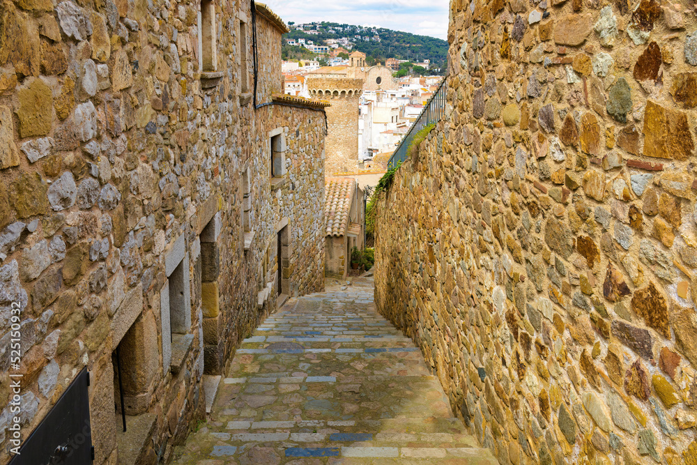 View of one of the streets of the historic center of the castle of Tossa, Costa Brava, Catalonia Spain