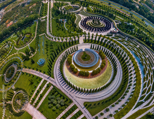 aerial view of the urban regular park of the city of Krasnodar (South of Russia) with multiple photo locations on a summer sunny day © Alexei Merinov