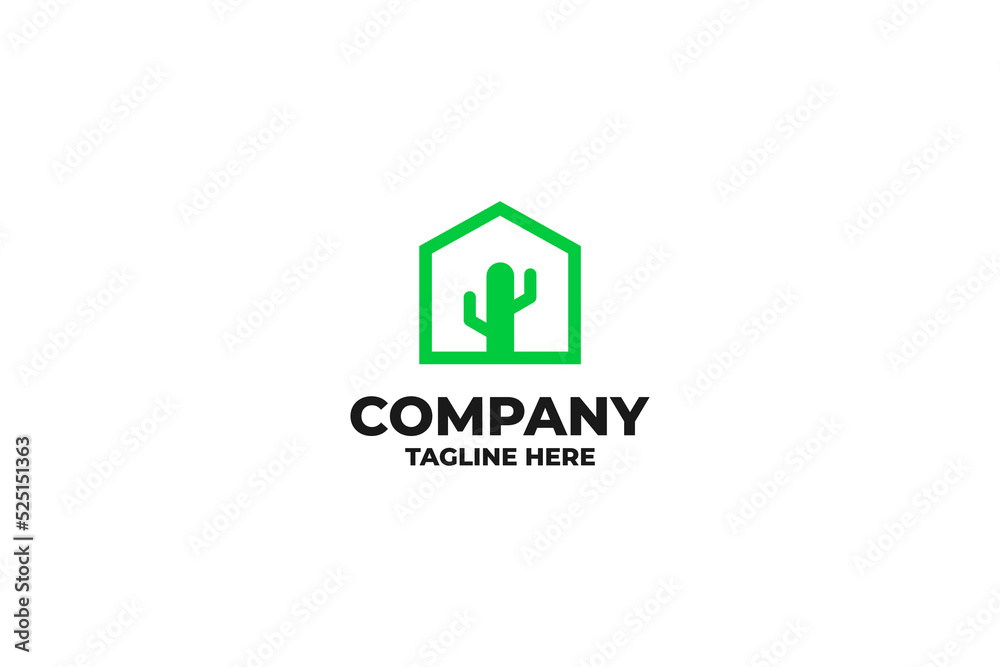 Flat house with cactus logo design vector illustration idea