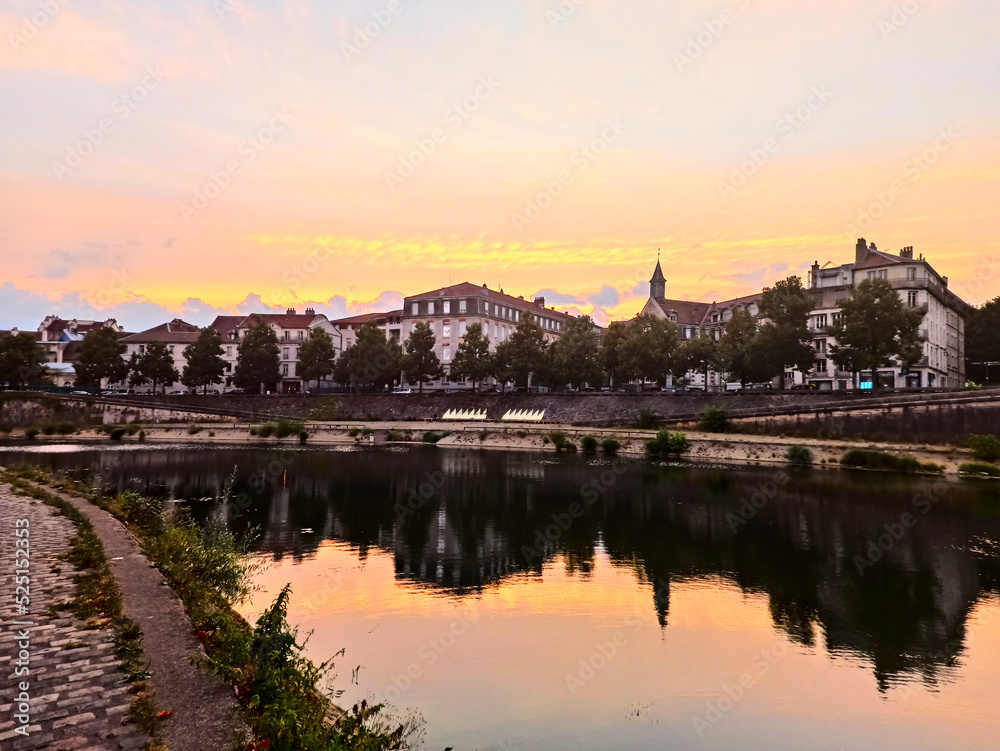 Besançon, August 2022 - Visit the beautiful city of Besançon at dusk with a sunset	