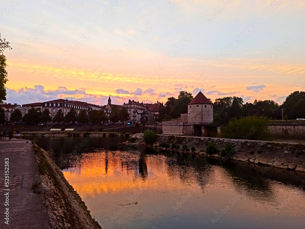 Besançon, August 2022 - Visit the beautiful city of Besançon at dusk with a sunset	