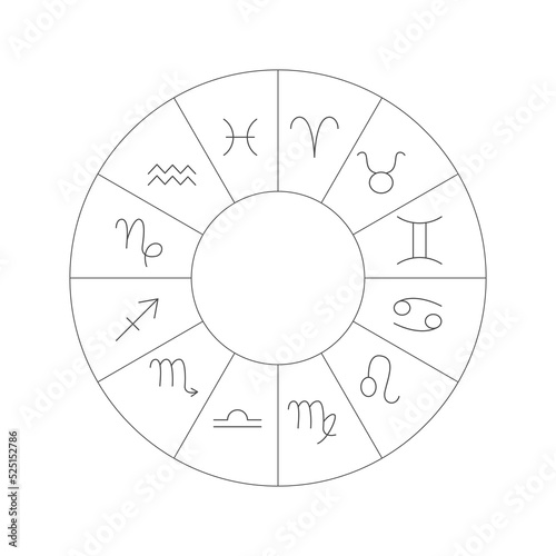 Black White Zodiac Line Circle. Vector Thin Outline  Symbols.