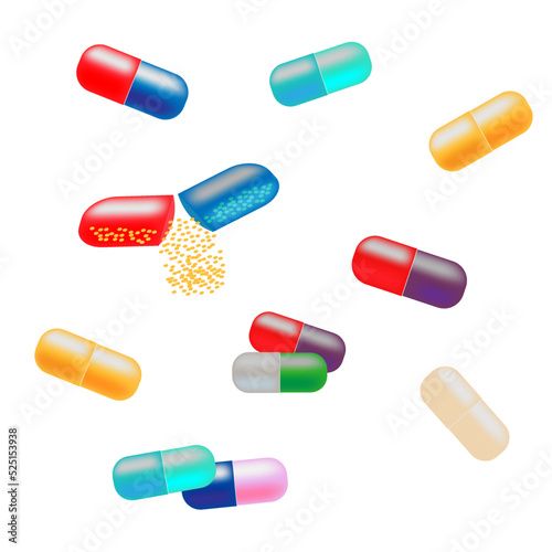 medical capsules in different colors