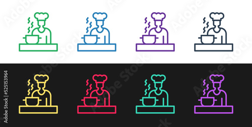 Set line Spanish cook icon isolated on black and white background. Vector