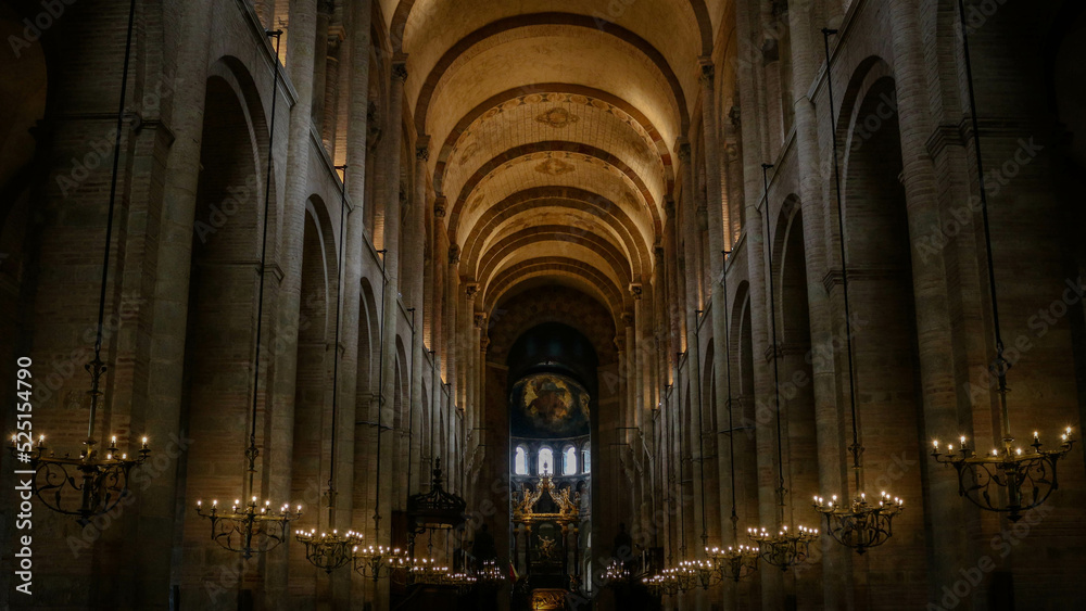 Interior of Basilique Saint-Sernin in the city of Toulouse, France