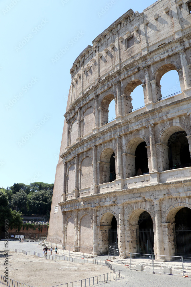 Exterior of the Colosseum, originally known as the Flavian Amphitheater. Rome Italy