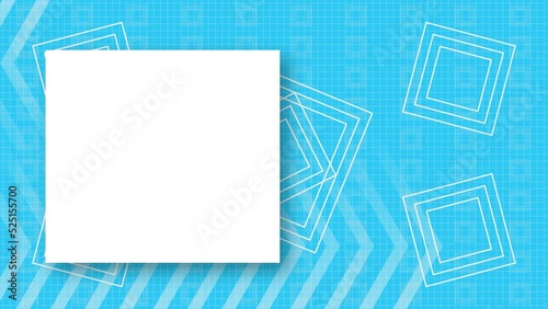 Abstract blue background with geometric shapes and frame for text. Looped animation with copy-space white and shadow.