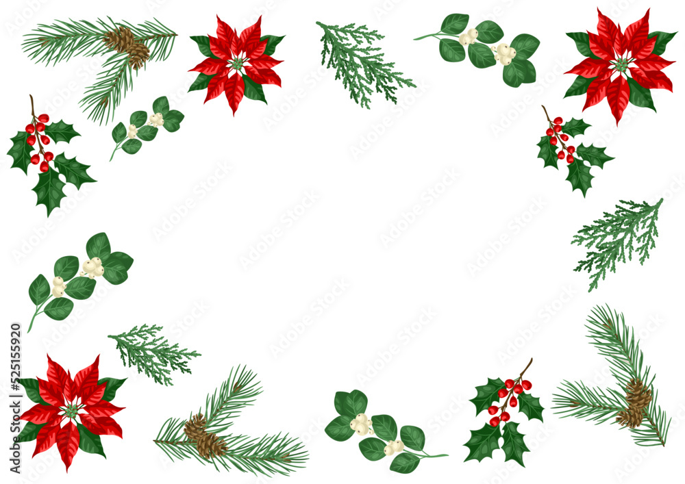 Frame with winter plants. Merry Christmas and Happy New Year decoration. Frame with winter plants. Merry Christmas and Happy New Year decoration.