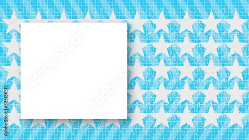 Abstract blue background with geometric shapes and frame for text. Looped animation with copy-space white and shadow.