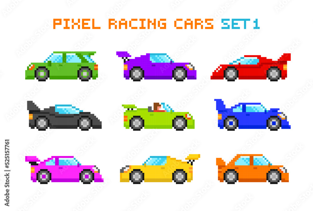 8 bit pixel racing car. Mini type transport vehicles for game assets in  vector illustration. 27378300 Vector Art at Vecteezy