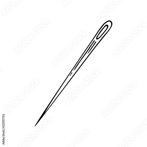 Sewing needle line art. Tool of a tailor, dressmaker. Hand embroidery. Hand drawn vector illustration.