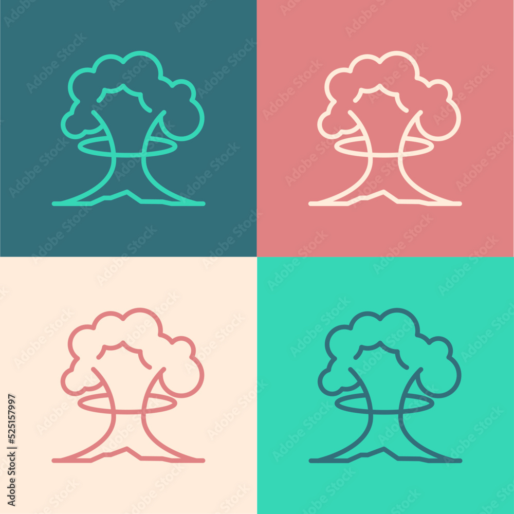 Pop art line Nuclear explosion icon isolated on color background. Atomic bomb. Symbol of nuclear war, end of world. Vector Pop art line Nuclear explosion icon isolated on color background. Atomic bomb. Symbol of nuclear war, end of world. Vector