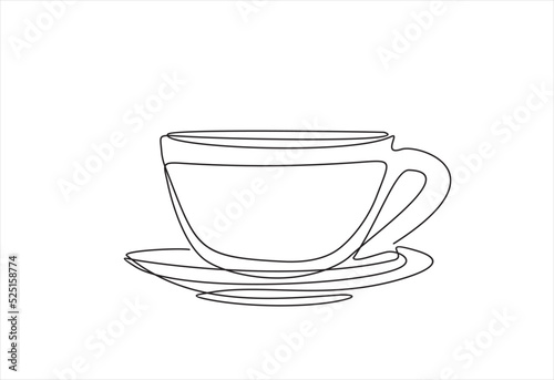 Continuous one single line drawing of Cup of tea