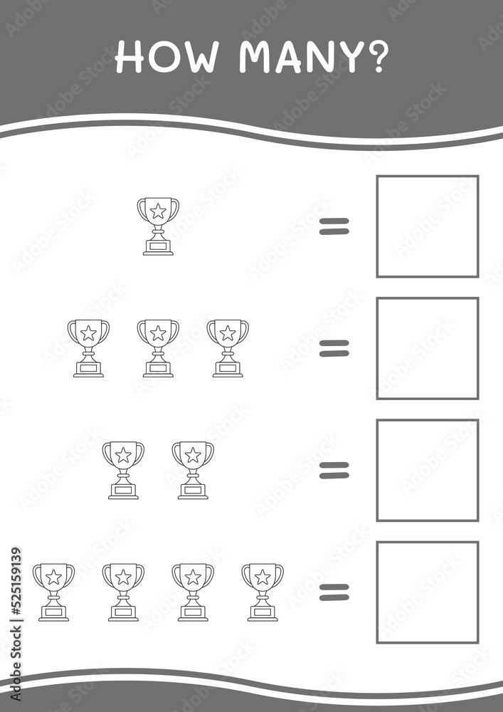 How many of Trophy, game for children. Vector illustration, printable worksheet How many of Trophy, game for children. Vector illustration, printable worksheet