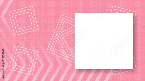 Abstract pink background with geometric shapes and frame for text. Looped animation with copy-space white and shadow.