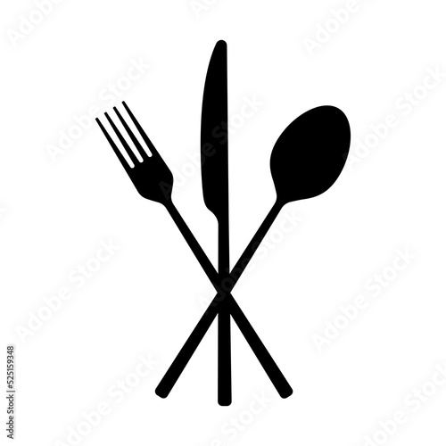 Fork, spoon and knife icon. Crossed cutlery silhouette. Silverware symbol. Vector illustration.