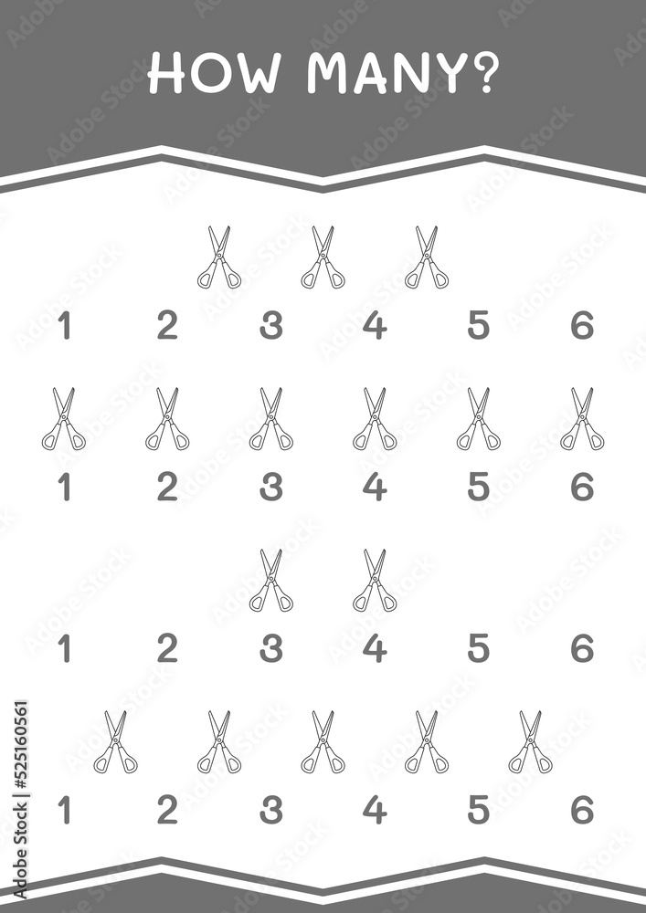 How many of Scissor, game for children. Vector illustration, printable worksheet How many of Scissor, game for children. Vector illustration, printable worksheet