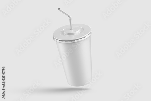 Paper soda cup with straw mockup template, isolated on light grey background. High resolution.