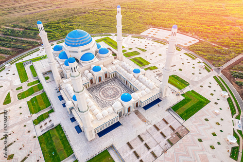 Nur-Sultan, Kazakhstan largest mosque in Central Asia, Astana Aerial drone view photo