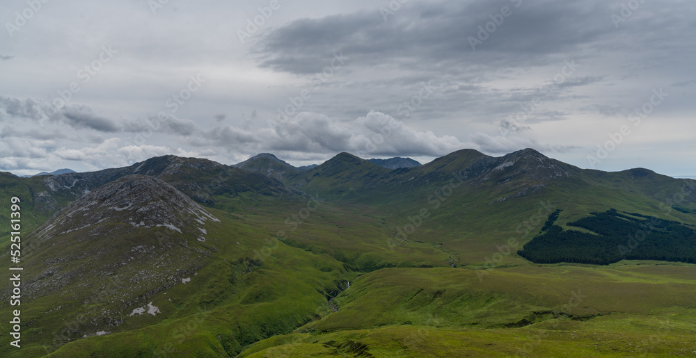 panorama view of the Twelve Bens mountains in Connemara National Park in County Galway of Ireland