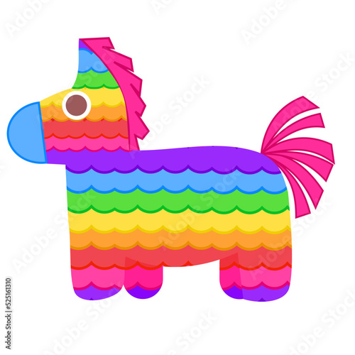 Pinata and for birthday party.Rainbow paper toy.Viva Mexico.Cinco de Mayo holiday and fiesta party.Mexico culture.Mexican concept.Sign, symbol, icon or logo isolated.Flat design.Cartoon vector.