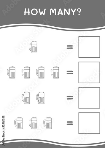 How many of Beer, game for children. Vector illustration, printable worksheet