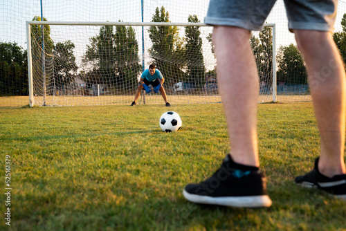 Obraz na plátně Soccer penalty shootout concept, two men playing soccer