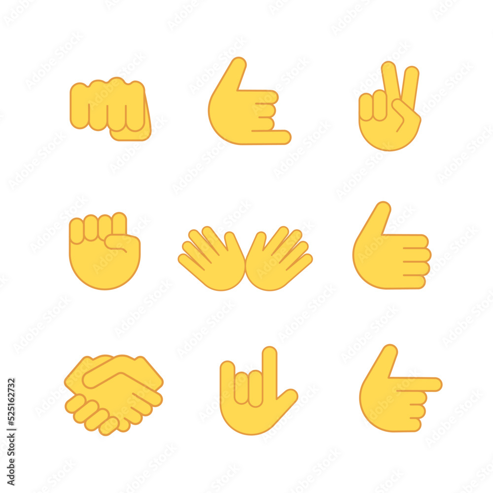 Fototapeta premium Emoji hand fist emoticon thumb handshake icon. Victory fist goodbye vector symbol