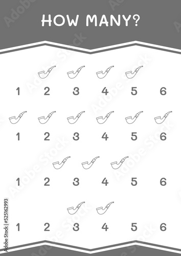 How many of Smoking pipe, game for children. Vector illustration, printable worksheet